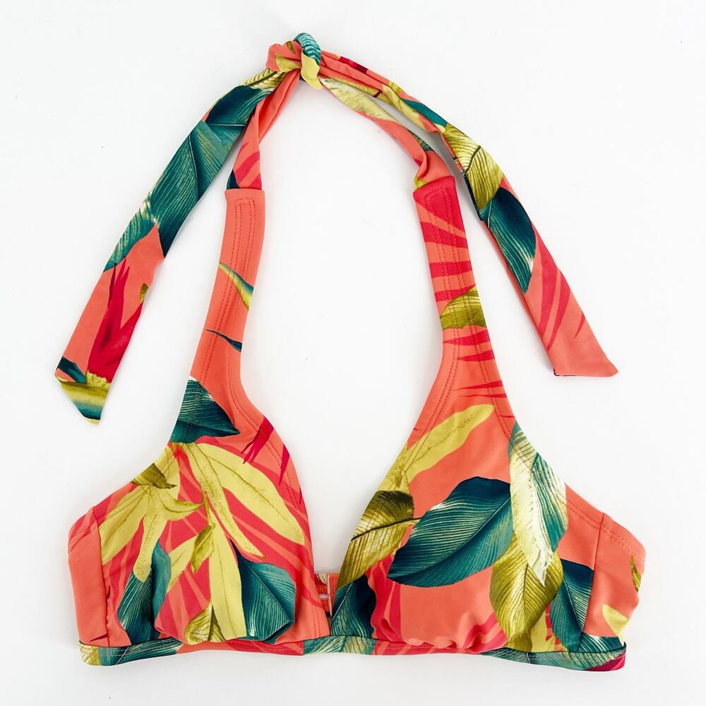 coral tropical print bikini top Kona Sol